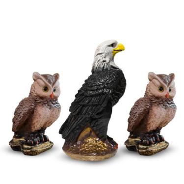 Imagem de Águia Gavião e Coruja Espanta Pombos Maritaca Gesso 36 cm Kit 3 Peças 