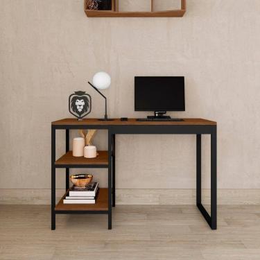 Imagem de Home Office Slim Aço Mdf Com Estante Livros Canela Rustico