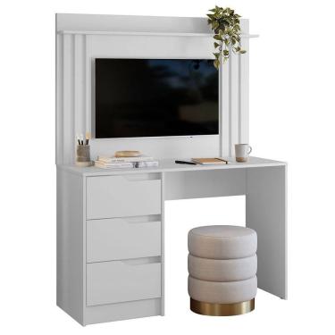 Imagem de Escrivaninha Com Painel Até 42 Ripada 3 Gavetas Noble Branco