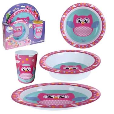 Imagem de Kit Refeição Infantil, 3 Peças, Prato, Tigela e Copo, Estampa Divertida, P/Introdução Alimentar (Coruja)