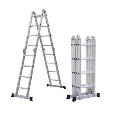 Imagem de Escada Articulada De Alumínio Multifuncional 16 Degraus E Altura De 4,32 Metros Cinza