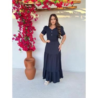 Imagem de Vestido Longo Rodado com Manga Curta Elegante de Festa - Fashion, Azul