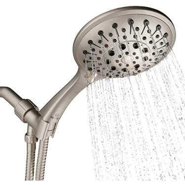 Imagem de Chuveiro manual Aquarius com mangueira (extra-longo) luxuoso spa de alta pressão com 6 ajustes de spray – suporte de bola de latão ajustável e fita de teflon, Brushed Nickel