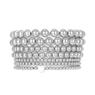 Imagem de COLORFUL BLING Conjunto de 5 a 7 peças de pulseiras empilháveis boêmias em camadas com contas de ouro indiano pulseira elástica Amizade Boho Joias para mulheres, Metal, Liga metálica.