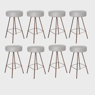 Imagem de Kit 08 Banqueta Alta Laisa Industrial Redonda Cozinha Bar Balcão Bistrô Ferro Bronze Suede Cinza - Ahz Móveis