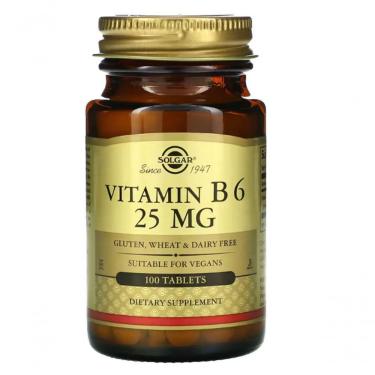 Imagem de Vitamina B6, 25 Mg, 100 Comprimidos, Solgar