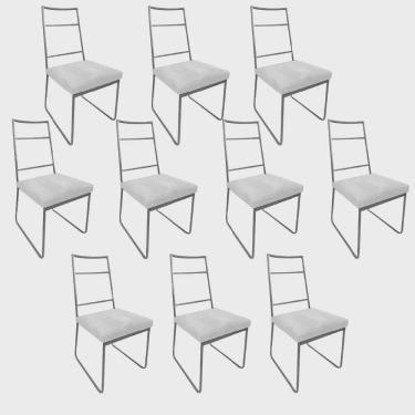 Imagem de Kit 10 Cadeiras Sala de Jantar Escritório Office Stark Industrial Ferro Prata Suede Branco - Ahz Móveis