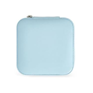 Imagem de Porta Jóias Estojo Portátil em Couro com Zíper para Jóias, Maquiagem e Viagem Original C/Nota Fiscal (Azul Claro)