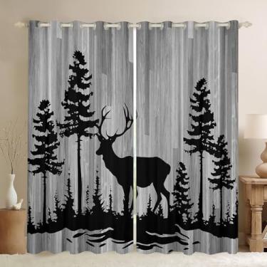 Imagem de Feelyou Lindas cortinas de escurecimento de veado (2 painéis, 106 x 163 cm) cortinas de caça de veado para quarto sala de estar chifres oeste animais selvagens 30%-50% cortinas blackout cinza árvore