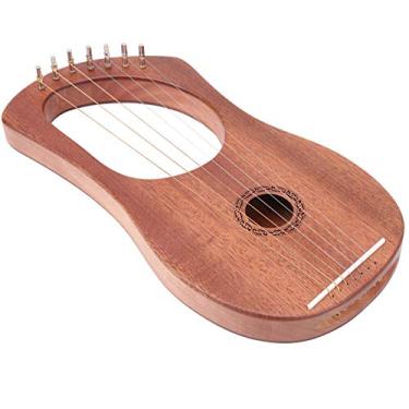Imagem de 7 String Lyre Harp, Mogno Esculpido, Instrumento Portátil para Amigos, Cordas Duráveis, Cor de Madeira/Marrom, 13,4x6.8in, 13,8 Onças, Torneamento 4,1x0.7in, 7 String Lyre Harpa