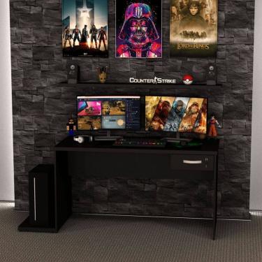 Imagem de Mesa Gamer Escrivaninha 1 Gaveta 140x60cm Preto
