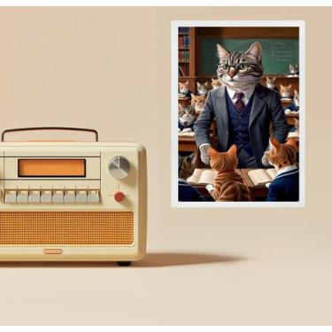 Imagem de Quadro Decorativo Professor Gato 45X34Cm - Com Vidro - Quadros On-Line