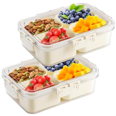 Imagem de Tobiwibby Bandeja De Servir Dividida Com 2 Unidades, Tampa E Alça, Recipiente Para Lancheira Com 4 Compartimentos, Bandejas E Travessas Transparentes Para Servir, Bandejas Para Lanches, Vegetais, Fr