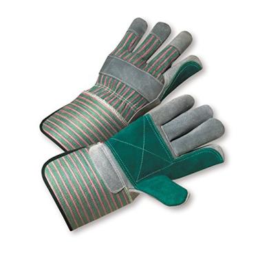 Imagem de West Chester Luvas de palmeira dupla de couro de vaca dividido 800DP – [Pacote com 12] Cinza/Verde/Vermelho, Luvas de trabalho grandes com punho emborrachado