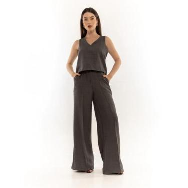 Imagem de Conjunto de blusa e calça Flare Duna liso CON-0039 - HBD, Chumbo, GG