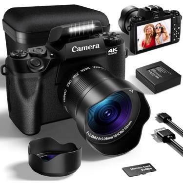 Imagem de VJIANGER 1080P Câmara digital de 64 MP para fotografia com câmara dupla, Wi-Fi, lente fixa de 52 mm, ecrã táctil de 4 polegadas, cartão SD de 32 GB e bolsa para câmara (YL06-W05-Black1)