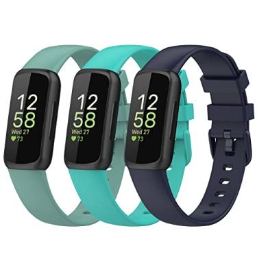 Imagem de Gheper Pulseiras de substituição para relógio inteligente Fitbit Inspire 3, acessório de silicone para mulheres e homens, tamanho P/G, verde/azul-petróleo/azul