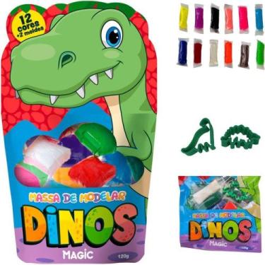 Imagem de Massa para Modelar Criativa Dino 120G com 12 CORES/2MOLDES - Magic KID