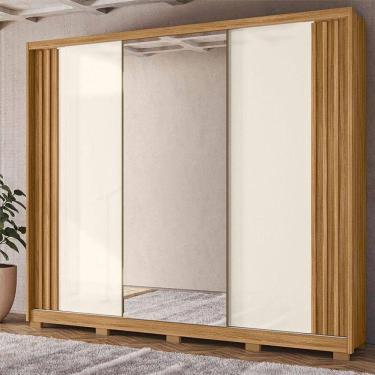 Imagem de Guarda Roupa Casal Ambiente Arizona 3 Portas Freijó Off White Com Espelho - Moval