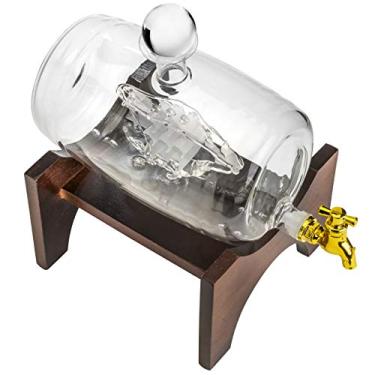 Imagem de Denizli Decantador de Barril com Suporte de Madeira – Spirits 40 Onças Dispensador de Bebidas Artesanais para Uísque, Vinho, Tequila, Bourbon, Uísque Escocês, Rum – Decantador de Bebidas Elegante Com
