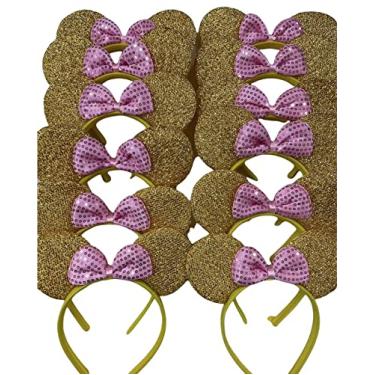 Imagem de CLGIFT Set of 12 Minnie Ears, Ears, Mickey Ears, Theme Party, Boys and Girls One Size Fits (Gold w/Pink Bow)