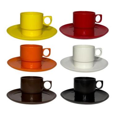 Imagem de Conjunto 6 Mini Xícaras C/ Pires De Plástico 65ml Colorido Café Expres