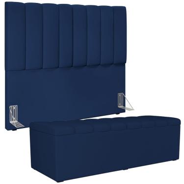 Imagem de Kit Cabeceira Cama Box Casal com Calçadeira Recamier Baú Dália W01 140cm Suede Madeira...