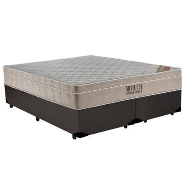 Imagem de Cama Box Queen Bipartido Sintético + Colchão Ortobom Airtech Molas Ensacadas 65x158x198 Cor:marrom