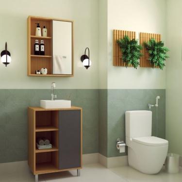 Imagem de Gabinete De Banheiro 60cm Julia Com Balcão 1 Porta Correr E Espelheira Sem Cuba Mel-grafite