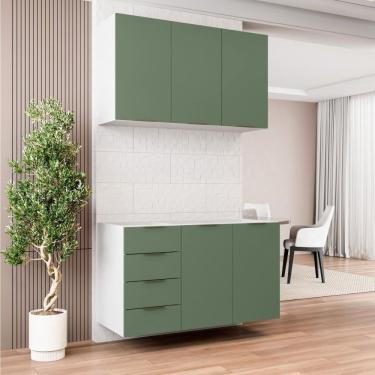 Imagem de Cozinha Modulada 2 Peças Sem Tampo 1 Aéreo 3 Portas E 1 Balcão Pia Ipanema Verde