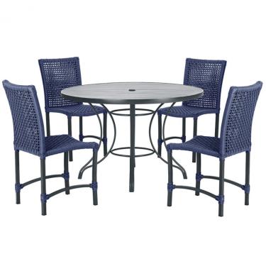 Imagem de Mesa Ascoli Com 4 Cadeiras Cannes De Alumínio Trama Azul