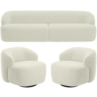 Imagem de Sofá 4 Lugares Curvo Orgânico Com 02 Poltronas Living 280cm Barolo L06 Veludo Bege