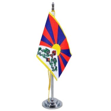 Imagem de Mini Bandeira De Mesa Do Tibet Poliéster 15 Cm Mastro