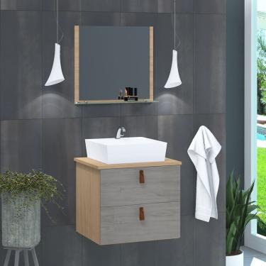 Imagem de Gabinete De Banheiro Suspenso 2 Gavetas Berlim 45cm Freijó Amadeirado E Cinza Rovere - Cinza