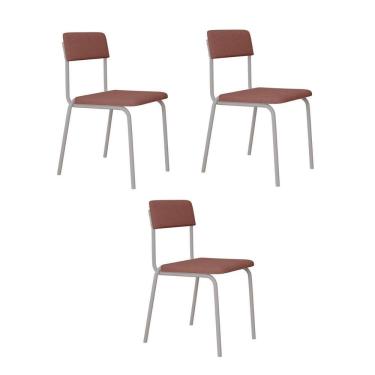 Imagem de Conjunto 3 Cadeiras Estofadas Fixa Empilhável Fit Tulipa Rosê - Branco Fosco