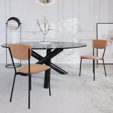 Imagem de Cadeira Fixa Estofada Vintage Retrô Com 2 Unidades Nude-preto