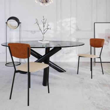 Imagem de Cadeira Fixa Estofada Vintage Retrô Com 2 Unidades Areia -caramelo-preto