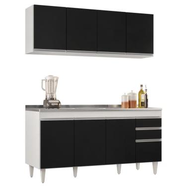 Imagem de Armário Aéreo Nevada E Balcão Gabinete Com Pia 160cm Arkansas Branco-preto - Lumil