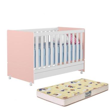 Imagem de Berço Mini Cama Encanto Rosê-branco Com Colchão Supreme - Peternella Móveis Rosê-branco