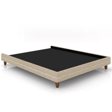 Imagem de Cama Casal Base Box Pés Madeira 148cm Suném P05 Linho Bege - Lyam Decor