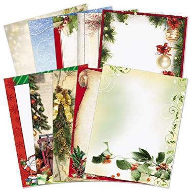 Imagem de Paperdirect Enfeites de Natal sortidos de árvores de neve, enfeites de Papai Noel, papel temático, papel de borda, papel timbrado 21 x 28, 100 folhas, papel de escrita premium elegante, papel