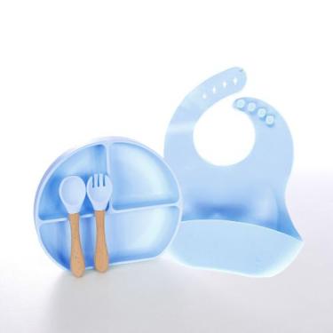Imagem de Kit Introdução Alimentar Prato Babador Talher Bebê Silicone 4 Peças Co