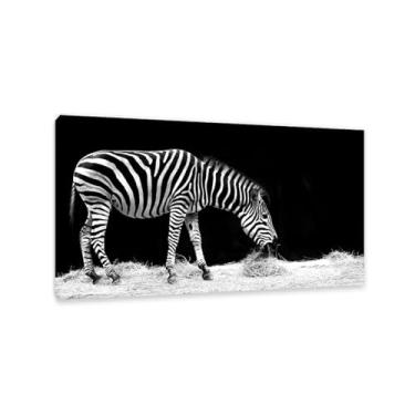Imagem de Imagens de animais em preto e branco para decoração de parede Zebra comendo grama preto e branco imagem impressão de cavalo pintura de arte de parede zebra decoração de parede para sala de estar 110 x