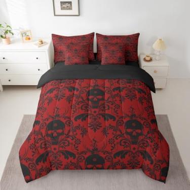 Imagem de Feelyou Conjunto de cama de damasco jacquard em uma bolsa, vintage, damasco, 7 peças, para meninos e meninas, conjunto de cama de caveira de açúcar, inclui edredom, lençóis, fronhas e fronhas, floral
