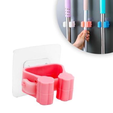 Imagem de Suporte Adesivo de Parede para Vassouras e Rodos, Plástico ABS, Rosa, 7x7 cm, Capacidade 3kg