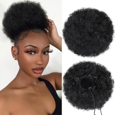 Imagem de quesdom Extensão De Rabo Cavalo Afro Puff Quesdom, Sintético, Preto, 80 Gramas, Cordão, Clipe, Coque Cacheado Crespo Para Mulheres (1B, Preto)