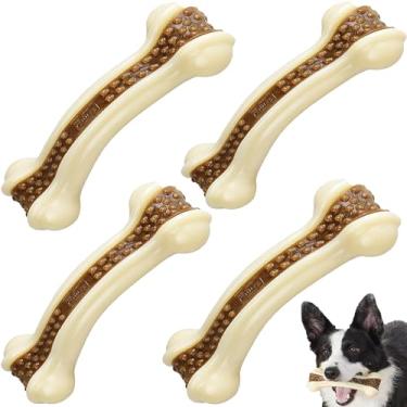Imagem de BETTEPROD Brinquedos para mastigar ossos de cachorro para mastigar agressivos, pacote com 4 brinquedos de carne com sabor real de carne, brinquedos de mastigação indestrutíveis para cães grandes