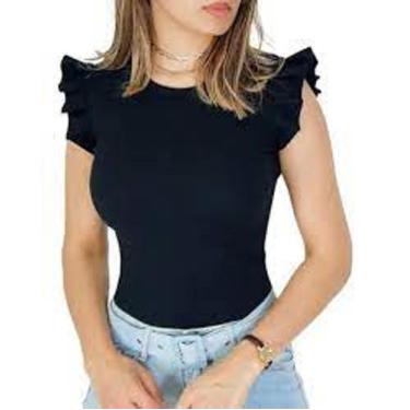 Imagem de Blusa feminina manga babado malha canelada moda - Filo modas, Roxo, M