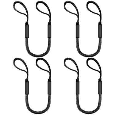 Imagem de Cordas de barco de 1,2 m para ancoragem com laços – Linhas de doca elástica resistente para barcos, jet skis, caiaques (estica-se até 1,7 m), pacote com 4, pacote com 4 (preto)