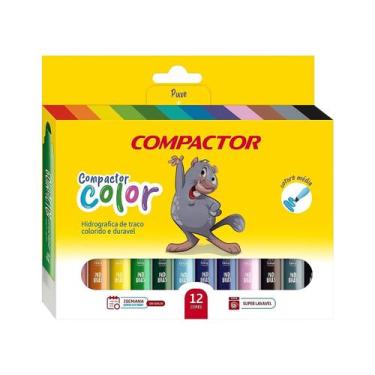 Imagem de Canetinha Jumbo Hidrográfica Compactor Color com 12 cores - Companhia 